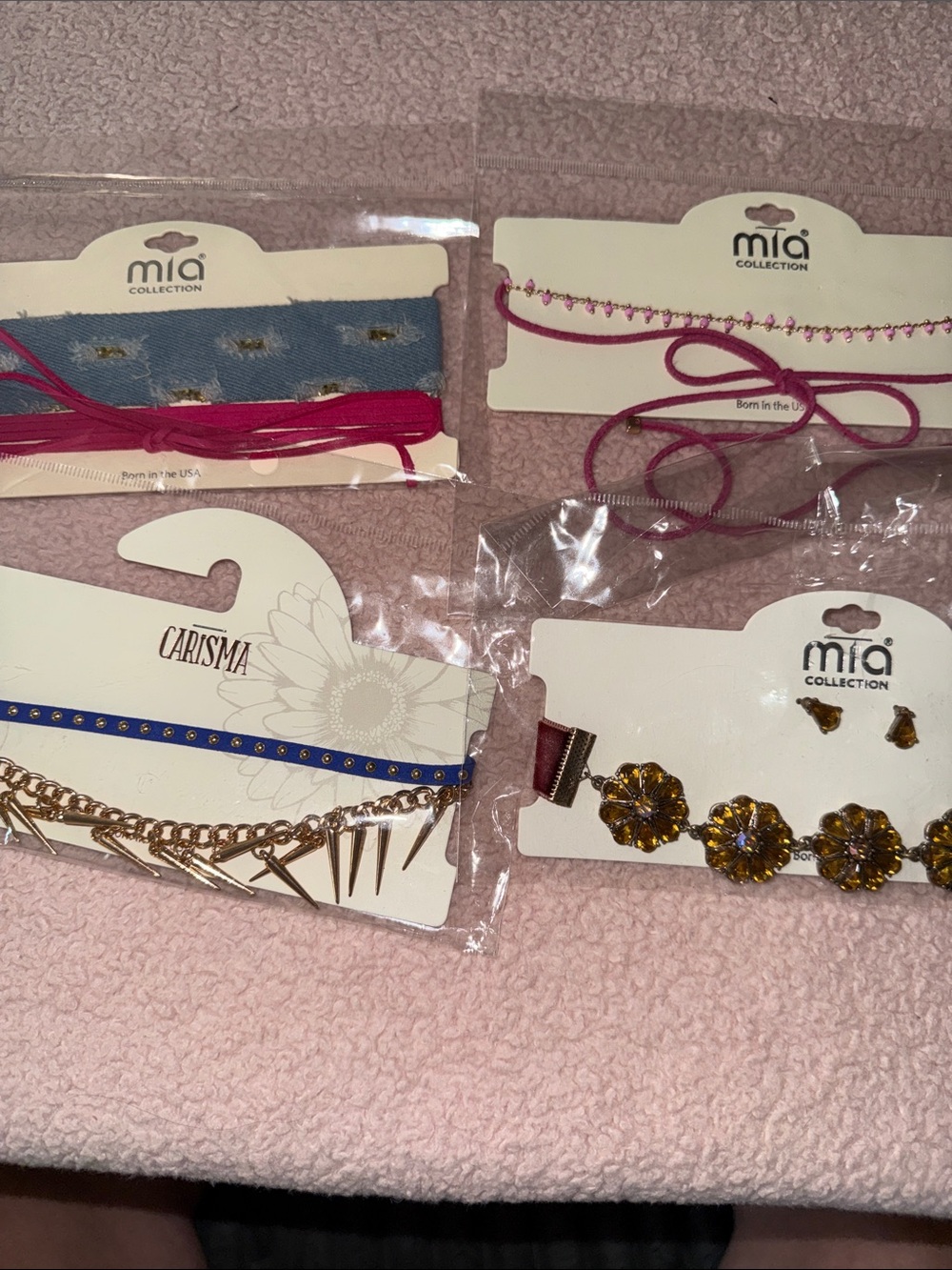 MIA Layered Necklace & Choker Set - Pink, Blue, Gold